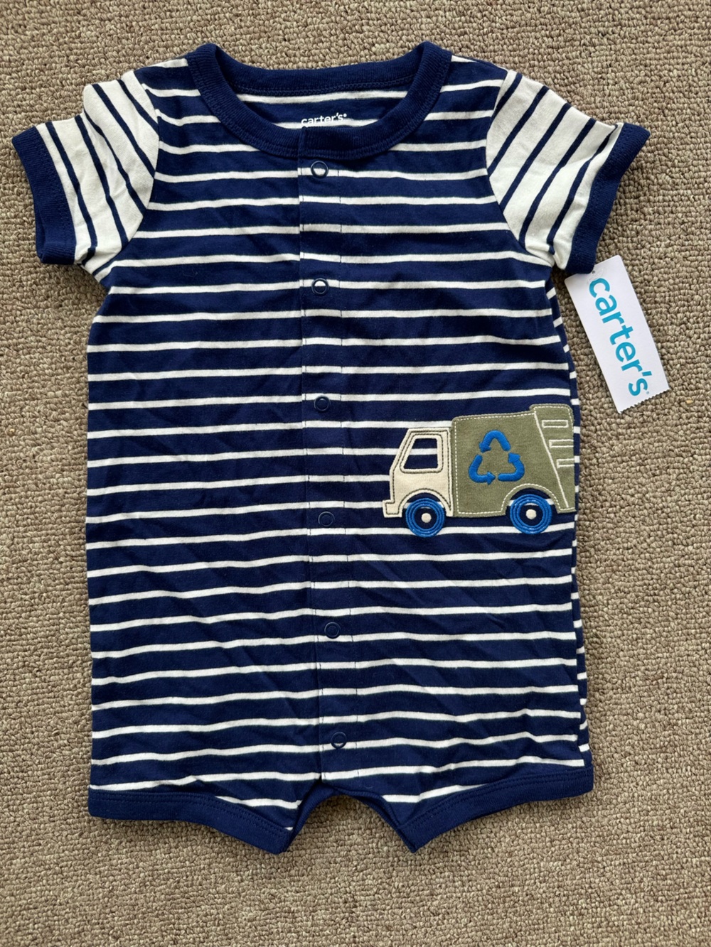 Carter's Navy and White Striped Baby Romper